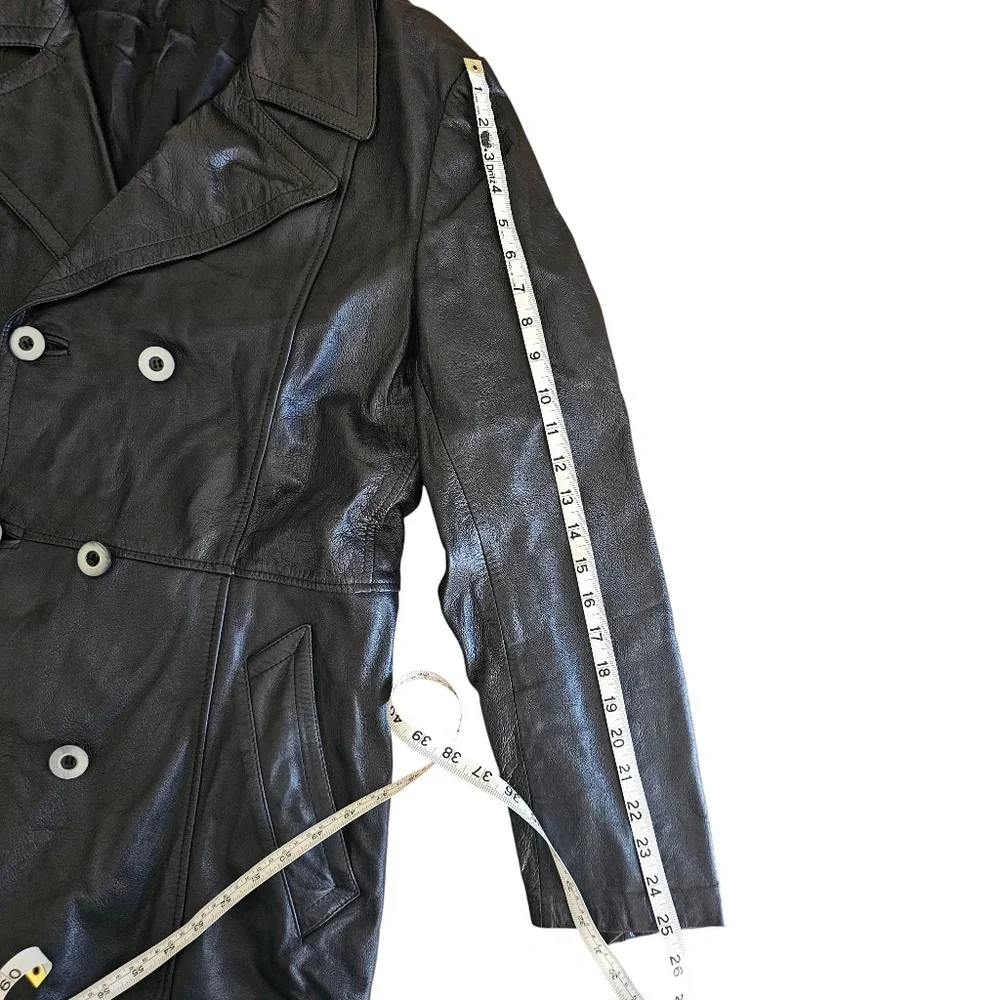 Vintage Black Double-Breasted Leather Coat – Men’s Size Large – Made in Italy - Picture 6 of 6